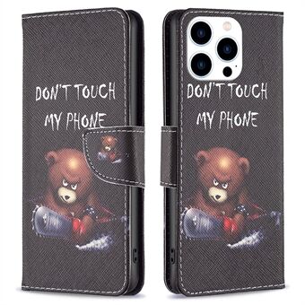 BF patroon afdrukken leer serie-1 voor iPhone 14 Pro 6,1 inch anti-val telefoonhoes Stand Scratch PU leer TPU folio flip portemonnee beschermhoes