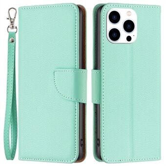 BF Leather Case Series-3 voor iPhone 14 Pro 6,1 inch Slijtvast Anti-fall Effen kleur Litchi-textuur PU-leer Volledig dekkende mobiele telefoonhoes Stand Portemonnee met riem