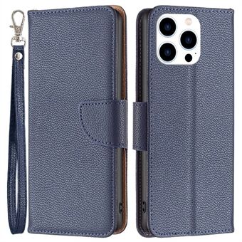 BF Leather Case Series-3 voor iPhone 14 Pro 6,1 inch Slijtvast Anti-fall Effen kleur Litchi-textuur PU-leer Volledig dekkende mobiele telefoonhoes Stand Portemonnee met riem