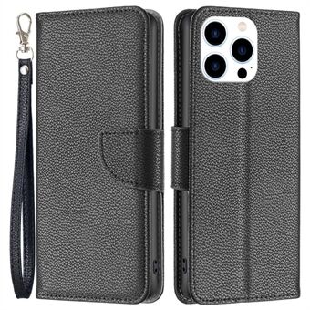 BF Leather Case Series-3 voor iPhone 14 Pro 6,1 inch Slijtvast Anti-fall Effen kleur Litchi-textuur PU-leer Volledig dekkende mobiele telefoonhoes Stand Portemonnee met riem