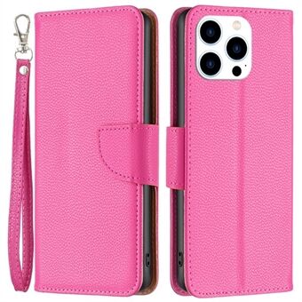 BF Leather Case Series-3 voor iPhone 14 Pro 6,1 inch Slijtvast Anti-fall Effen kleur Litchi-textuur PU-leer Volledig dekkende mobiele telefoonhoes Stand Portemonnee met riem