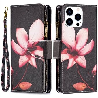 BF Patroon Afdrukken Leer Serie-4 voor iPhone 14 Pro 6.1 inch, 03 Stijl Ritsvak Telefoon Case Patroon Afdrukken PU Lederen Portemonnee Stand Cover