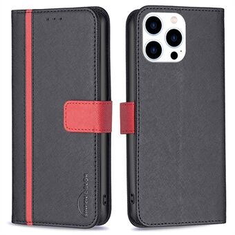 BINFEN COLOR BF Leather Series-9 voor iPhone 14 Pro 6,1 inch All-inclusive bescherming Style 13 Stand Feature Cross Texture Splicing Phone Case PU lederen portemonnee Innerlijke TPU Shell