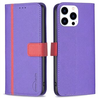 BINFEN COLOR BF Leather Series-9 voor iPhone 14 Pro 6,1 inch All-inclusive bescherming Style 13 Stand Feature Cross Texture Splicing Phone Case PU lederen portemonnee Innerlijke TPU Shell