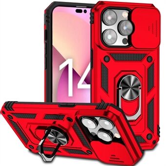 Voor iPhone 14 Pro 6.1 inch Harde PC + Zachte TPU Roterende Kickstand Case Anti-val Telefoonhoes met Slide Camera Bescherming Cover