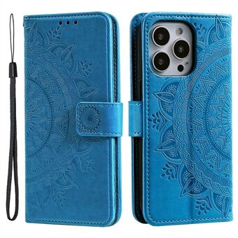 Voor iPhone 14 Pro 6.1 inch Mandala Bloemenpatroon Bedrukt PU Lederen Portemonnee Case Magnetische Sluiting Stand Zachte TPU Boek Cover