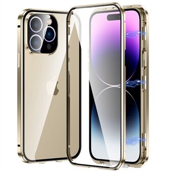 Voor iPhone 14 Pro schokbestendige hoes Volledige bescherming Telefoonhoes Metaal + magnetische hoes van gehard glas met zelfsluitende gesp