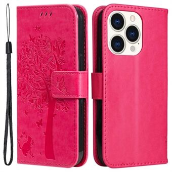 KT Imprinting Flower Series-3 voor iPhone 14 Pro 6,1 inch Volledige bescherming Telefoon Portemonnee Case Stand PU-leer Bedrukt Krabpaalpatroon Mobiele telefoonhoes met riem