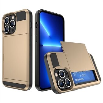 Voor iPhone 14 Pro 6.1 inch Anti- Scratch Telefoon Case met Schuifkaarthouder Glad Oppervlak PC + TPU Hybrid Telefoon Shell: