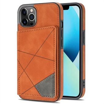 Voor iPhone 14 Pro 6.1 inch Line Splicing Bedrukte PU Lederen Telefoon Case met Kaartsleuven Kickstand Beschermende Achterkant: