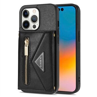 N.BEKUS Telefoonhoesje voor iPhone 14 Pro 6.1 inch, slijtvaste PU-leer Gecoate TPU Achterkant Kaarthouder Standaard met riem