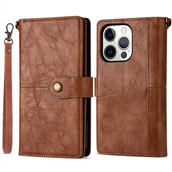 Voor iPhone 14 Pro 6.1 inch Meerdere Kaartsleuven Portemonnee PU Lederen Telefoon Case Retro Stijl Ondersteunende Stand Mobiele Telefoon Shell tas: