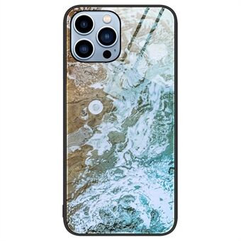 Voor iPhone 14 Pro 6,1 inch Slijtvaste Telefoonhoes Gehard Glas + PC + TPU Stijlvolle Marmeren Patroon Shell