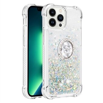 YB Drijfzand Series-7 voor iPhone 14 Pro 6.1 inch Moving Glitter Pailletten Drijfzand TPU Telefoon Case met Ring Houder Kickstand