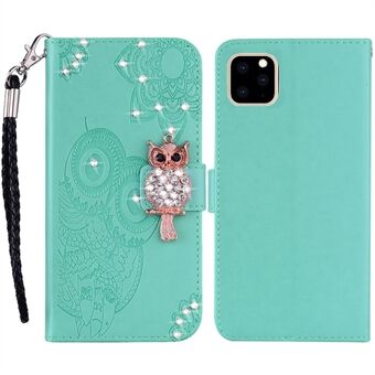 Voor iPhone 14 Pro 6.1 inch PU Lederen Uil Bloem Bedrukt Portemonnee Stand Case Magnetische Sluiting Strass Decor Telefoon Cover: