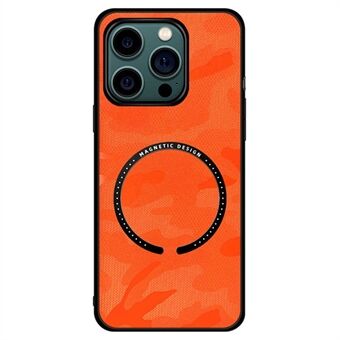 Voor iPhone 14 Pro 6.1 inch Magnetische Draadloos Opladen Camouflage Leer Gecoat PC + TPU Telefoon Case met Ingebouwde Metalen Plaat