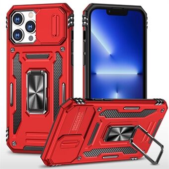 Voor iPhone 14 Pro 6.1 inch Hard PC + TPU Ring Kickstand Mobiele Telefoon Case Slide Camera Cover Anti-vingerafdruk Telefoon Shell: