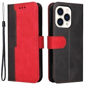 Voor iPhone 14 Pro 6.1 inch Zakelijke Stijl Dual-color Splicing PU Lederen Telefoon Stand Wallet Cover Drop-proof Case: