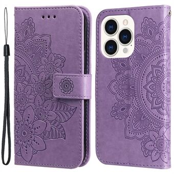 Voor iPhone 14 Pro 6.1 inch Bloem Opdruk Telefoon Portemonnee Stand Case Magnetische Sluiting PU Lederen Beschermhoes: