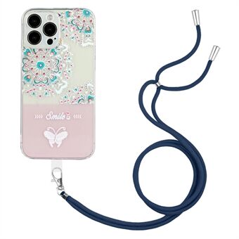 Voor iPhone 14 Pro 6.1 inch slijtvaste Embossment Gelakt Vlinder Soft TPU Telefoon Shell Case met Verstelbare Lanyard: