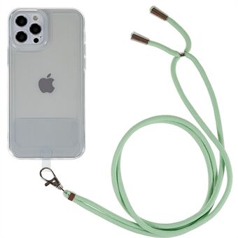 Voor iPhone 14 Pro 6.1 inch Soft TPU Case Precieze Uitsparing Transparante Telefoon Cover met Lange Lanyard: