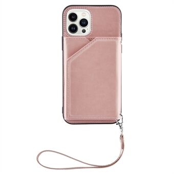 YB lederen coating serie-2 voor iPhone 14 Pro 6.1 inch 5G standaard kaarthouder telefoon achterkant van de behuizing PU leer gecoate TPU beschermhoes met riem