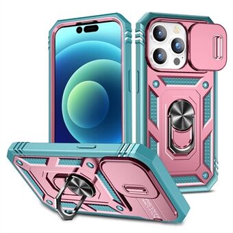 Voor iPhone 14 Pro 6.1 inch Slijtvaste PC + TPU Sliding Camera Lens Cover Design Anti-shock Case met Kickstand / Card Slot