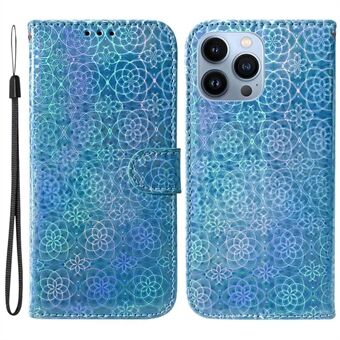 Voor iPhone 14 Pro 6.1 inch Dazzling Flower Pattern Leather Case Anti Scratch Folio Flip Phone Shell met Stand Wallet: