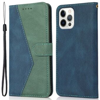 Voor iPhone 14 Pro 6.1 inch Slagvaste Dual-color Splicing PU Lederen Portemonnee Stand Case Cover met Polsband: