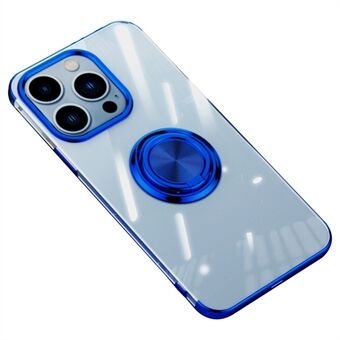 Transparante soft TPU telefoonhoes voor iPhone 14 Pro 6.1 inch, ringhouder kickstand elektroplating krasbestendige mobiele telefoon achterkant.