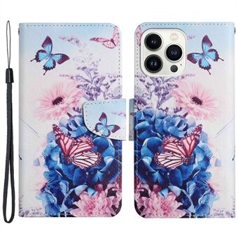 Voor iPhone 14 Pro 6.1 inch Cross Textuur Patroon Afdrukken Stand Case PU Leer TPU Schokbestendig Portemonnee Telefoon Cover: