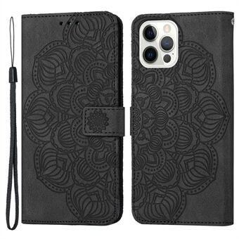 Voor iPhone 14 Pro 6.1 inch Bedrukt Mandala Bloem Portemonnee Hoesje PU Leer Soft TPU Folio Flip Cover met Riem: