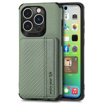 Voor iPhone 14 Pro 6.1 inch Koolstofvezel Textuur Magnetische RFID Blokkeren Portemonnee Ontwerp Lederen Gecoate TPU Telefoon Case met Kickstand: