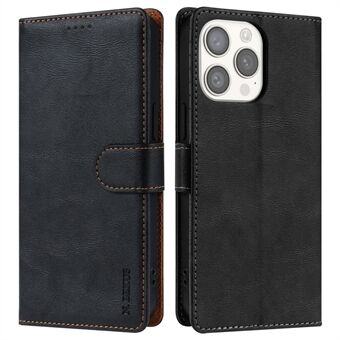 N.BEKUS CSJ-001 Voor iPhone 14 Pro Schokbestendige Hoesje Effen Kleur Leren Portemonnee Telefoonhoes