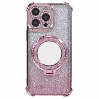 Voor iPhone 14 Pro hoesje met zijdelings hartpatroon, TPU glitter telefoonhoesje met ringstandaard en spiegel.