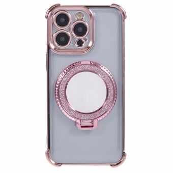 Voor iPhone 14 Pro zijhart patroon hoesje met uitklapbare standaard, TPU telefoonhoesje met spiegel.