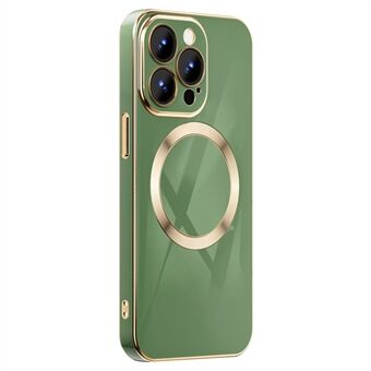 Voor iPhone 14 Pro 6.1 inch Drop-proof Telefoon Case Gouden Edge TPU Beschermende Achterkant Ondersteuning Draadloos Magnetisch Opladen: