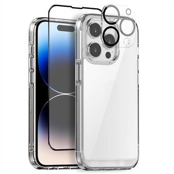 NORTHJO Voor de iPhone 14 Pro, 3-in-1 doorzichtige hoes met gehard glas film + camera lens beschermer.