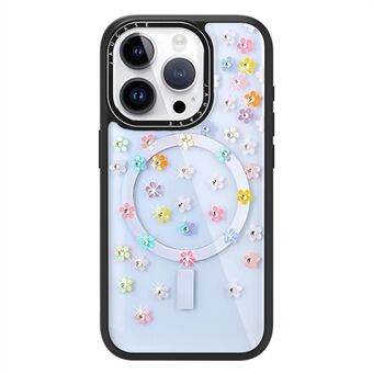 JAUCASE Voor iPhone 14 Pro Rhinestone Decor Bloem Laser PC+TPU Telefoonhoes Compatibel met MagSafe