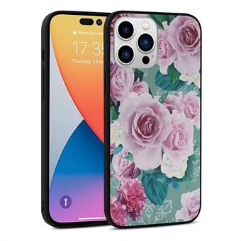 Voor iPhone 14 Pro PU-leer gecoate TPU + pc-hoes Bloempatroon afdrukken Beschermende telefoonhoes: