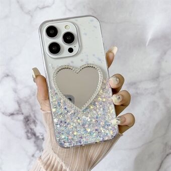 Voor iPhone 14 Pro Luminous Hoes Slanke Zachte TPU Epoxy Telefoonhoes met Make-up Spiegel