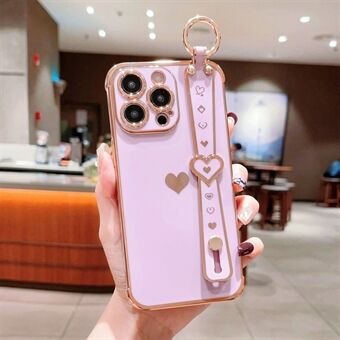 Voor iPhone 14 Pro Hoes Anti-Val Polsband TPU Telefoonhoes Electroplating Liefdeshart