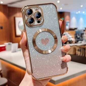 Voor iPhone 14 Pro Glitter Hoesje Compatibel met MagSafe TPU Telefoonhoes Liefde Hart Electroplating