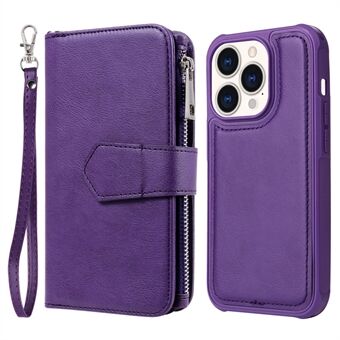KT Multi-functionele Series-4 afneembare lederen hoes voor iPhone 14 Pro, Stand magnetische telefoonhoes met ritsvak