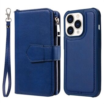 KT Multi-functionele Series-4 afneembare lederen hoes voor iPhone 14 Pro, Stand magnetische telefoonhoes met ritsvak