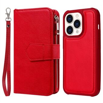 KT Multi-functionele Series-4 afneembare lederen hoes voor iPhone 14 Pro, Stand magnetische telefoonhoes met ritsvak