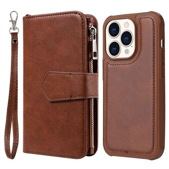 KT Multi-functionele Series-4 afneembare lederen hoes voor iPhone 14 Pro, Stand magnetische telefoonhoes met ritsvak