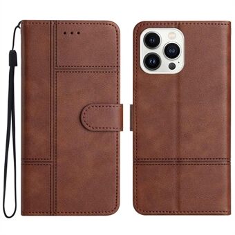 Voor iPhone 14 Pro Flip Wallet Case, Zakelijke Stijl Slagvaste Koeienhuid Textuur PU Lederen Telefoon Stand Cover met Riem