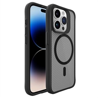 Voor iPhone 14 Pro Magnetische Hoes Gladde Carbon Fiber PC+TPU Telefoonhoes - Zwart