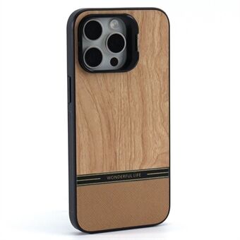 Voor iPhone 14 Pro Case Lens Frame Kickstand TPU+PC Houtnerf Telefoonhoes